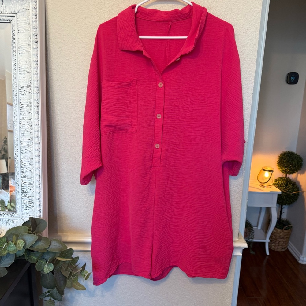 Half Button Collared Loose Romper Large - image 3